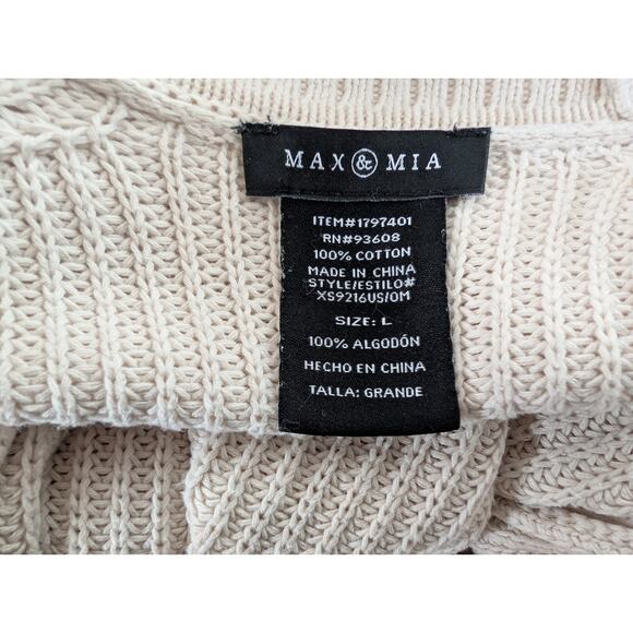 Max & Mia Cardigan Sweater Beige Open Front Cotton Pockets Misses Size L - Picture 5 of 6